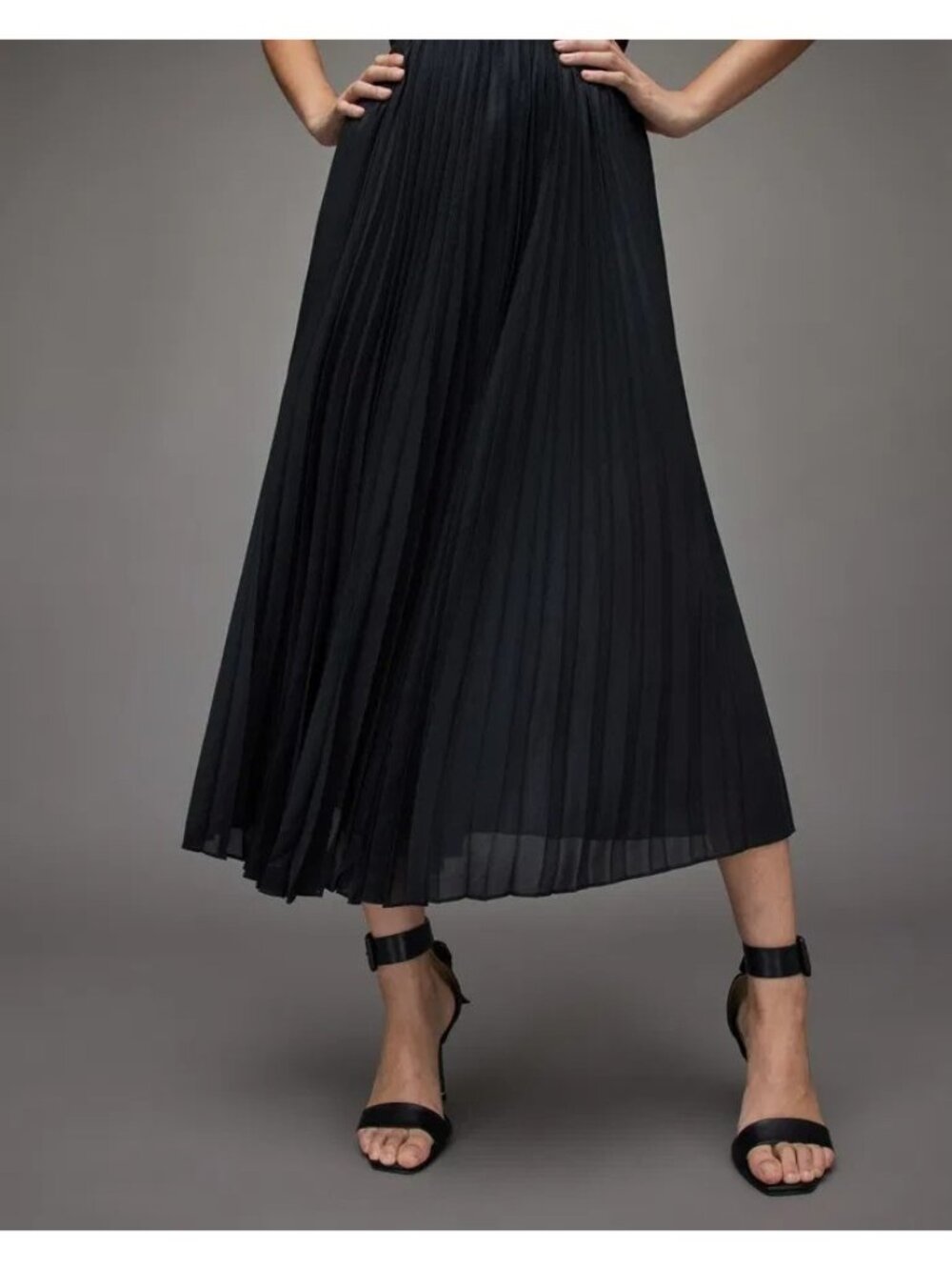 All Saints Elara Sz Large Pleated lined high waisted little black dress pleats - Picture 2 of 9